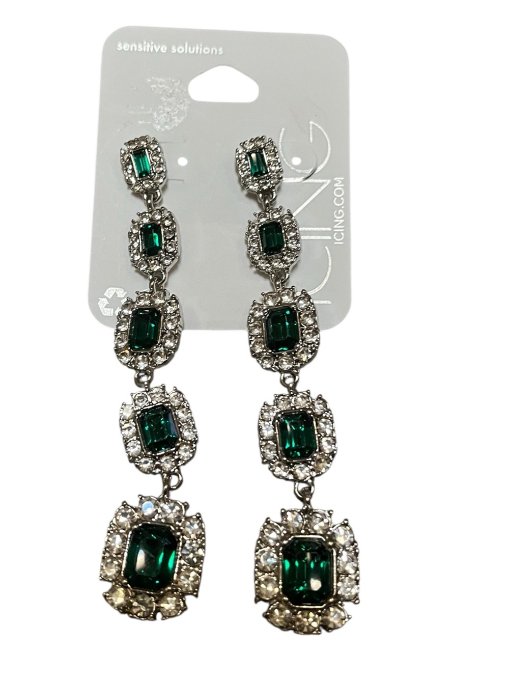 Icing Silver-Tone Drop Earrings with Emerald Green Stones